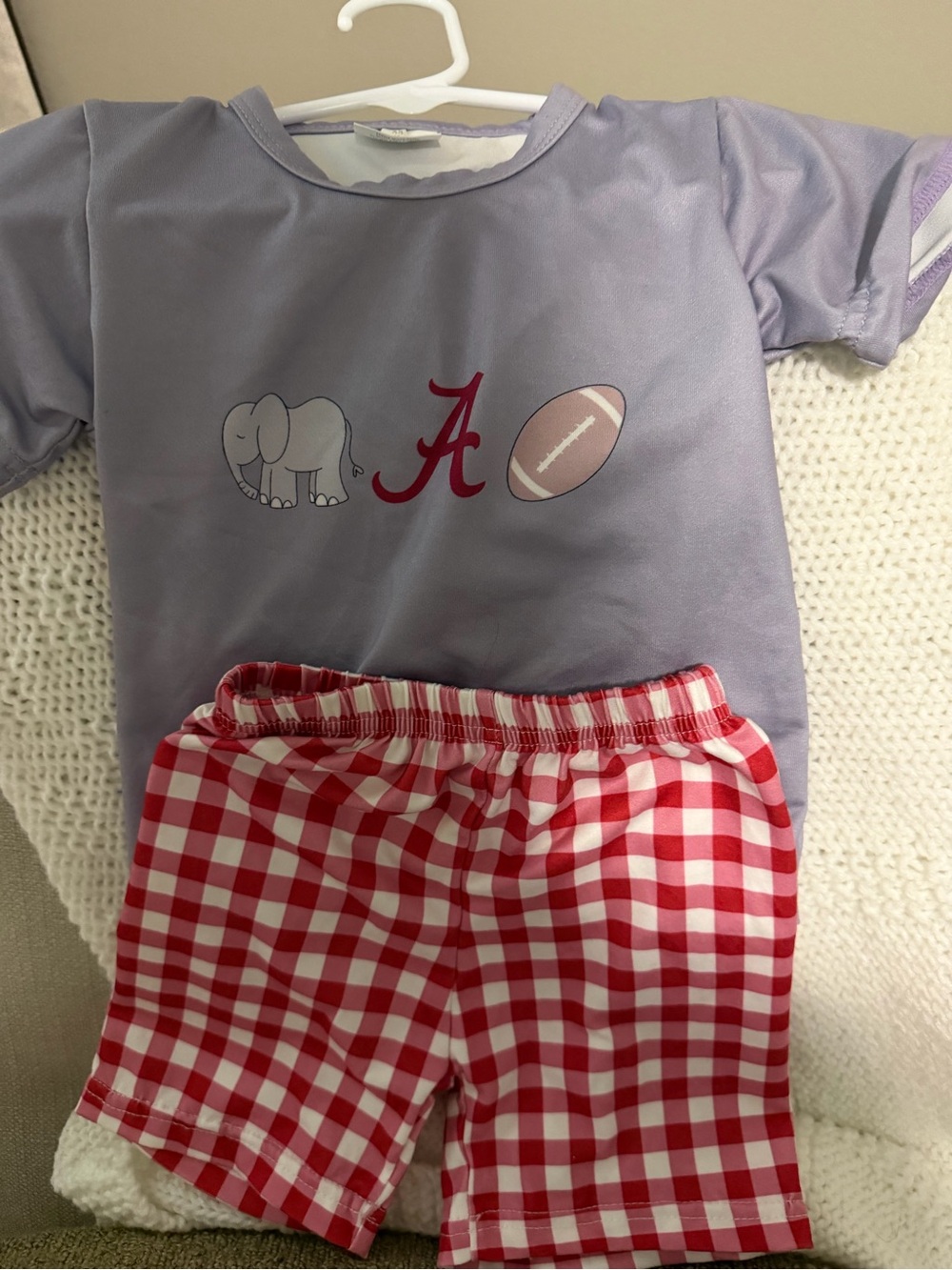 Kids Gray Alabama Elephant & Football Set with Red Gingham Shorts